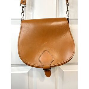 Brown Small Leather Crossbody Saddle Bag Made in Greece